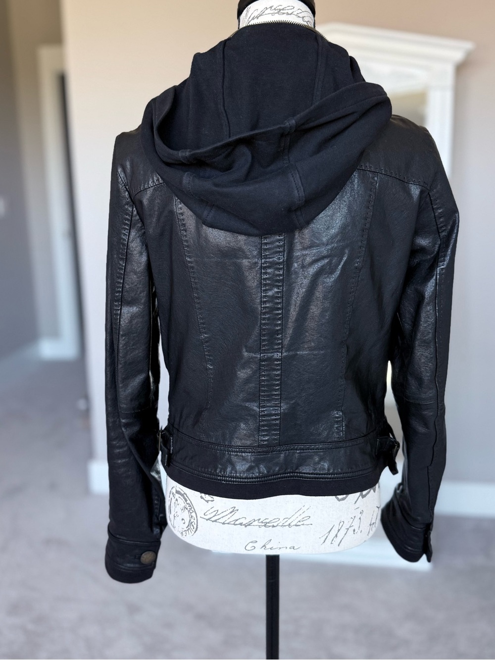 Black Andrew Marc Genuine Leather Moto Utility Jacket - Small w/ Hood - Picture 8 of 12